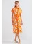 2455 Desenli Gömlek Elbise - Turuncu 2