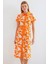 2455 Desenli Gömlek Elbise - Turuncu 4