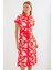 2455 Desenli Gömlek Elbise - Kırmızı 3