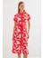 2455 Desenli Gömlek Elbise - Kırmızı 4