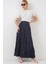 Uzun Kırışık Etek 8042 - Lacivert 3