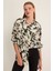 Yeşil Siyah Çiçek Desenli Oversize Saten Gömlek 3985 1