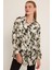 Yeşil Siyah Çiçek Desenli Oversize Saten Gömlek 3985 2