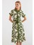 2455 Desenli Gömlek Elbise - Haki 1
