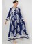 2423 Otantik Desenli Tesettür Elbise - Lacivert 3 3