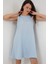 2444 Mini Keten Elbise - Açık Mavi 4