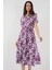 2191 Kısa Kol Desenli Elbise - Mor 1