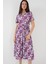 2191 Kısa Kol Desenli Elbise - Mor 4
