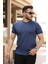 Erkek Ince Çizgi Dokulu Bisiklet Yaka Kısa Kollu T-Shirt 1