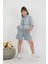 Kız Taş Detaylı Şortlu Denim Takım 2