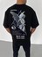 Unisex Bisiklet Yaka Baskılı Oversize T-Shirt - Siyah 2