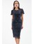 Kadın Lacivert Boncuklu Midi Abiye Elbise 2
