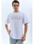Unisex Oversize Taşlı Bisiklet Yaka T-Shirt - Beyaz 1