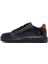 Erkek Siyah Bağcıklı Kalın Tabanlı Deri Sneaker 25WFD611618 2