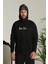 Erkek Sırt Baskılı Oversize Üç Iplik Kapüşonlu Sweatshirt - Siyah 3