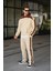 Bej Kapüşonlu Şerit Detaylı Erkek Eşofman Takımı E7326 1
