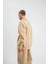 Unisex Double Oversize Patlı Yaka Sweatshirt - Bej 2