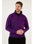 Oversize Yarım Farmuarlı Yakalı Basic Sweatshirt - Mor 1