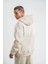 Unisex Double Oversize Kapşonlu Yıkamalı Sweatshirt - Krem 4