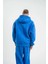 Unisex Double Oversize Kapşonlu Yıkamalı Sweatshirt - Mavi 2