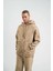 Unisex Double Oversize Kapşonlu Yıkamalı Sweatshirt - Bej 1