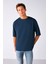 Erkek Lacivert Oversize Bisiklet Yaka %100 Organik Pamuk Düz Basic Yazlık T-Shirt 1