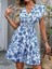 Kadın Kısa Fırfır Kollu Kruvaze Yaka Çiçekli Atlas Elbise 2