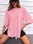 Kadın Standart Beden Duble Kol Yandan Yırtmaçlı Pembe T-Shirt 1
