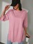 Kadın Standart Beden Duble Kol Yandan Yırtmaçlı Pembe T-Shirt 2
