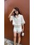 Nakışlı Şort-Gömlek Premium Krem Takım 4
