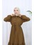 Beli Bağcıklı Düğmeli Elbise 0127-02 Kahverengi 3