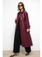 Reglan Kol Pelerin ve Punto Dikiş Detaylı Deri Trençkot Bordo 6754 2