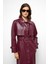 Reglan Kol Pelerin ve Punto Dikiş Detaylı Deri Trençkot Bordo 6754 3