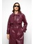 Reglan Kol Pelerin ve Punto Dikiş Detaylı Deri Trençkot Bordo 6754 5
