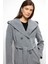 Kapüşonlu Kruvaze Kısa Kaban Gri 3103 2
