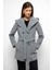 Kapüşonlu Kruvaze Kısa Kaban Gri 3103 3