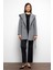 Kapüşonlu Kruvaze Kısa Kaban Gri 3103 4