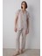 Bej Freya Çiçek Desenli Gömlek Yaka Kısa Kollu Pijama Takımı 1