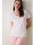 Pembe Çiçek Desenli Pamuklu V Yaka Kısa Kollu Pijama Takımı 2