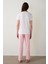 Pembe Çiçek Desenli Pamuklu V Yaka Kısa Kollu Pijama Takımı 4