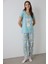 Mint Yeşili With Love Çiçek Desenli Pamuklu V Yaka Kısa Kollu Pijama Takımı 1