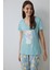 Mint Yeşili With Love Çiçek Desenli Pamuklu V Yaka Kısa Kollu Pijama Takımı 2