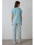 Mint Yeşili With Love Çiçek Desenli Pamuklu V Yaka Kısa Kollu Pijama Takımı 5