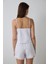 Optik Beyaz Alia Dantelli V Yaka Pamuklu Ayarlanabilir Askılı Şortlu Pijama Takımı 5