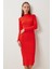 Basic Esnek Fitilli Örme Elbise LUB0174 Oranj 3