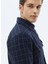 Lacivert Kareli Regular Fit Dokuma Yün Karışımlı Overshırt 3