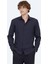 Lacivert Düz Slim Fit Dokuma Klasik Pamuk Karışımlı Gömlek 2