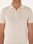 Erkek Ekru Slim Fit Keten Karışımlı Fermuarlı Polo Yaka Triko T-Shirt 50300822-VR019 6