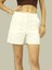 Kadın Beyaz Yüksek Bel Şort - Püsküllü Paça, Arka Cep Detaylı, Kumaş Şort 1