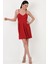 Cavazos Ince Askılı V Yaka Kısa Abiye Elbise Kırmızı 1